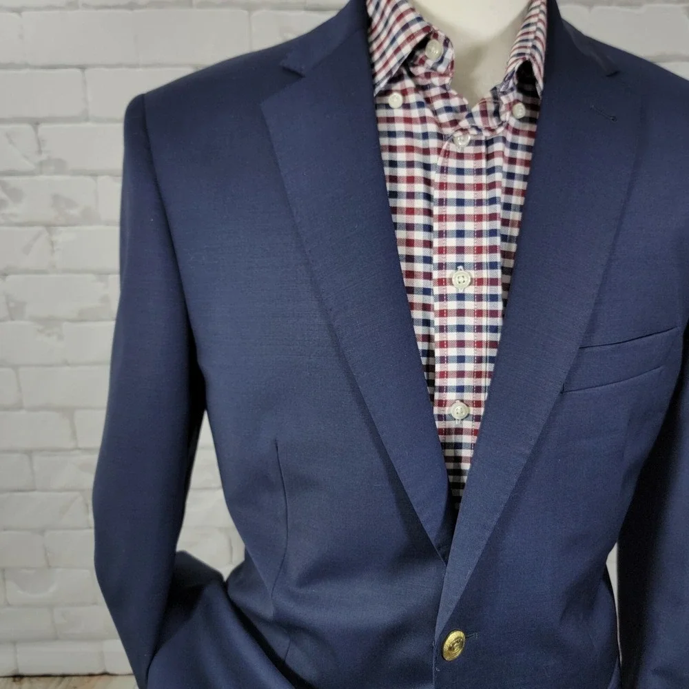 Guy Laroche Paris Men's Sport Coat Blazer Two Button Navy Blue Wool Blend Sz 42L